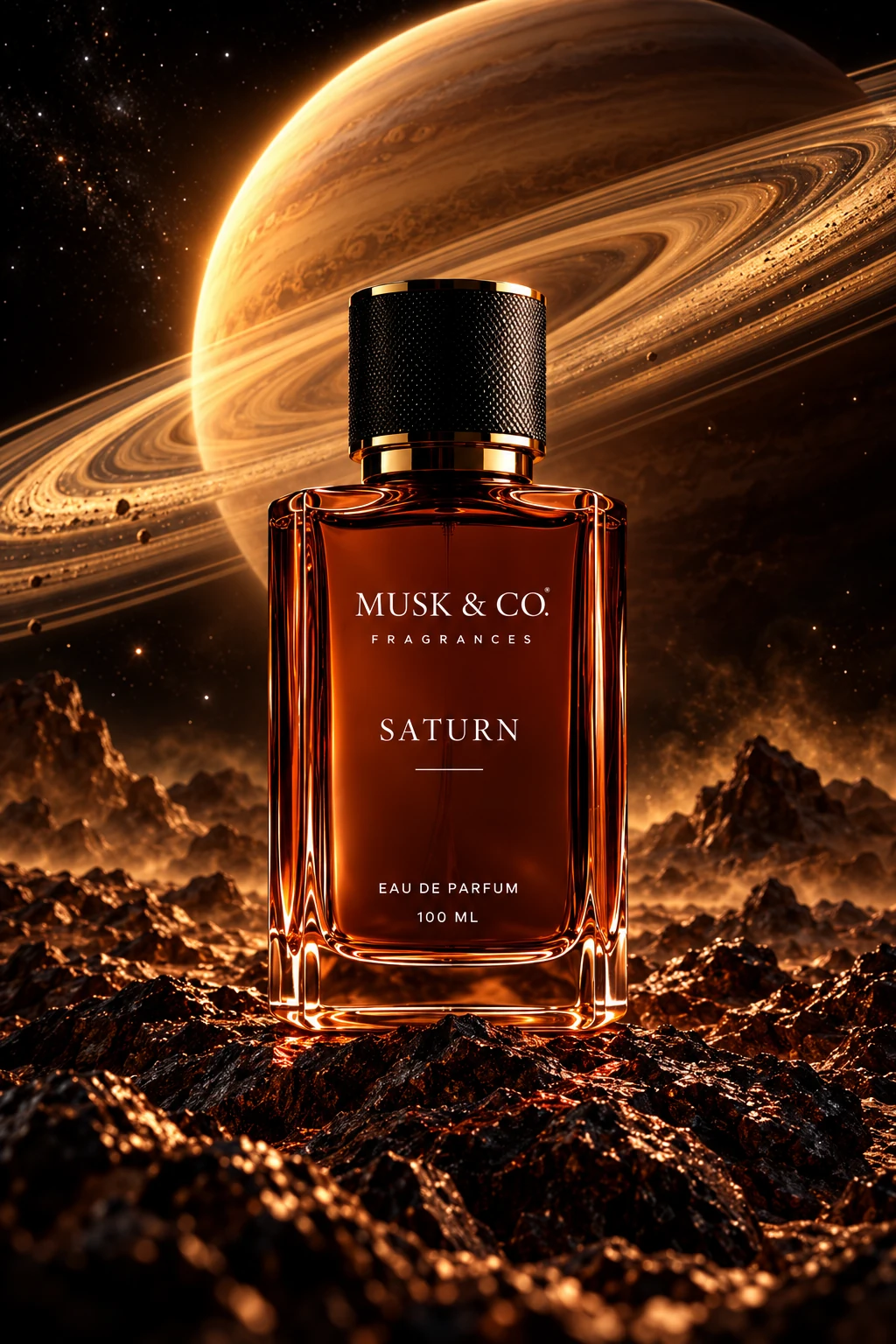 Saturn fragrance preview in amber tones