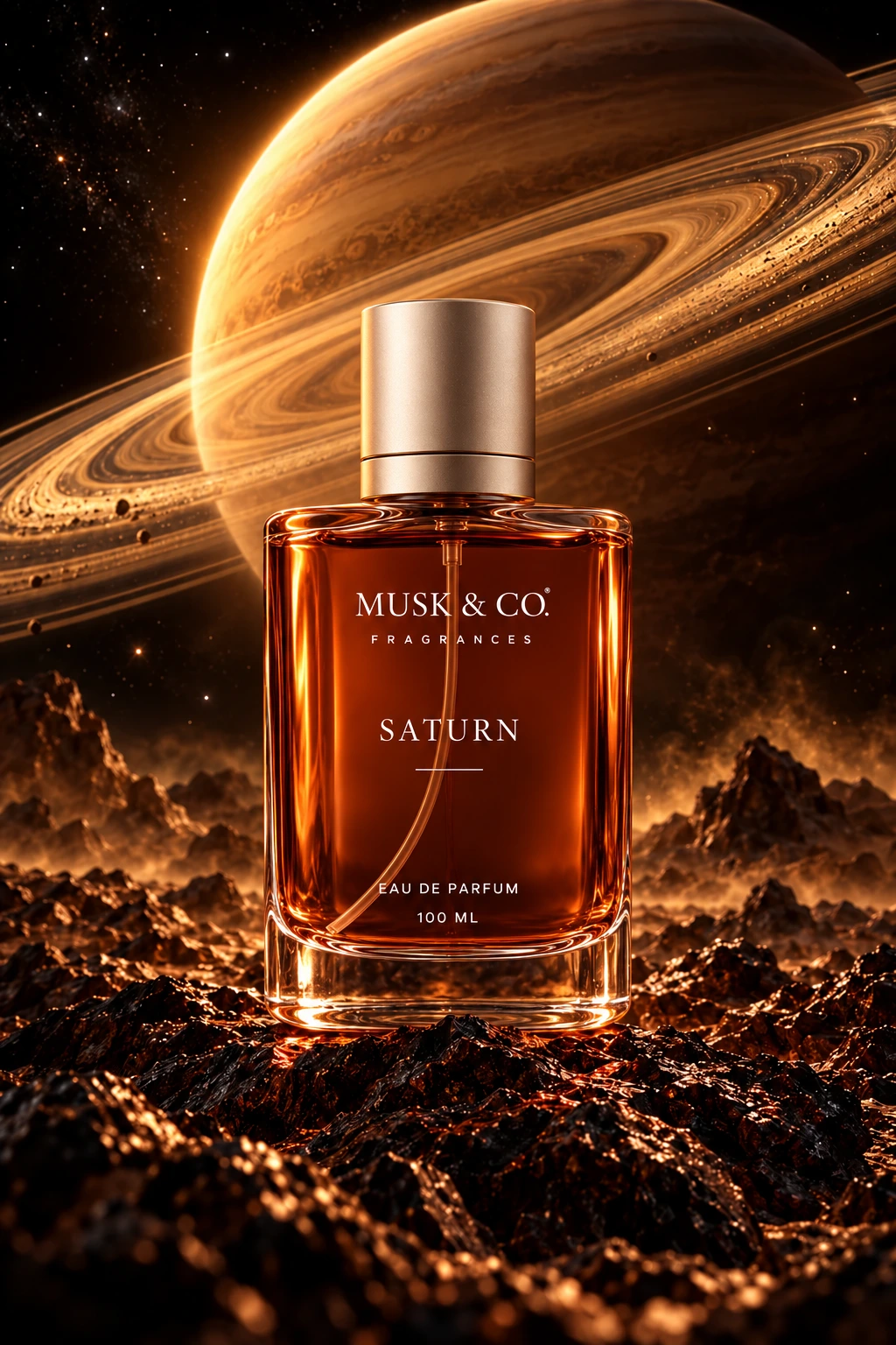 Saturn fragrance preview in amber tones